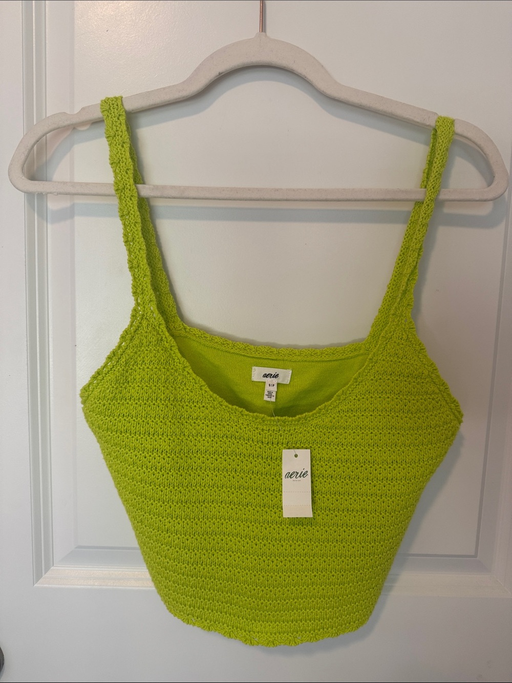 aerie Lime Green Crochet Cropped Tank